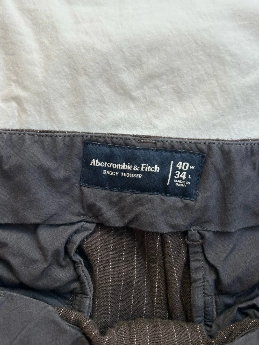 Men's Abercrombie & Fitch Brown Baggy Pinstripe Dress Pants - 40 x 34